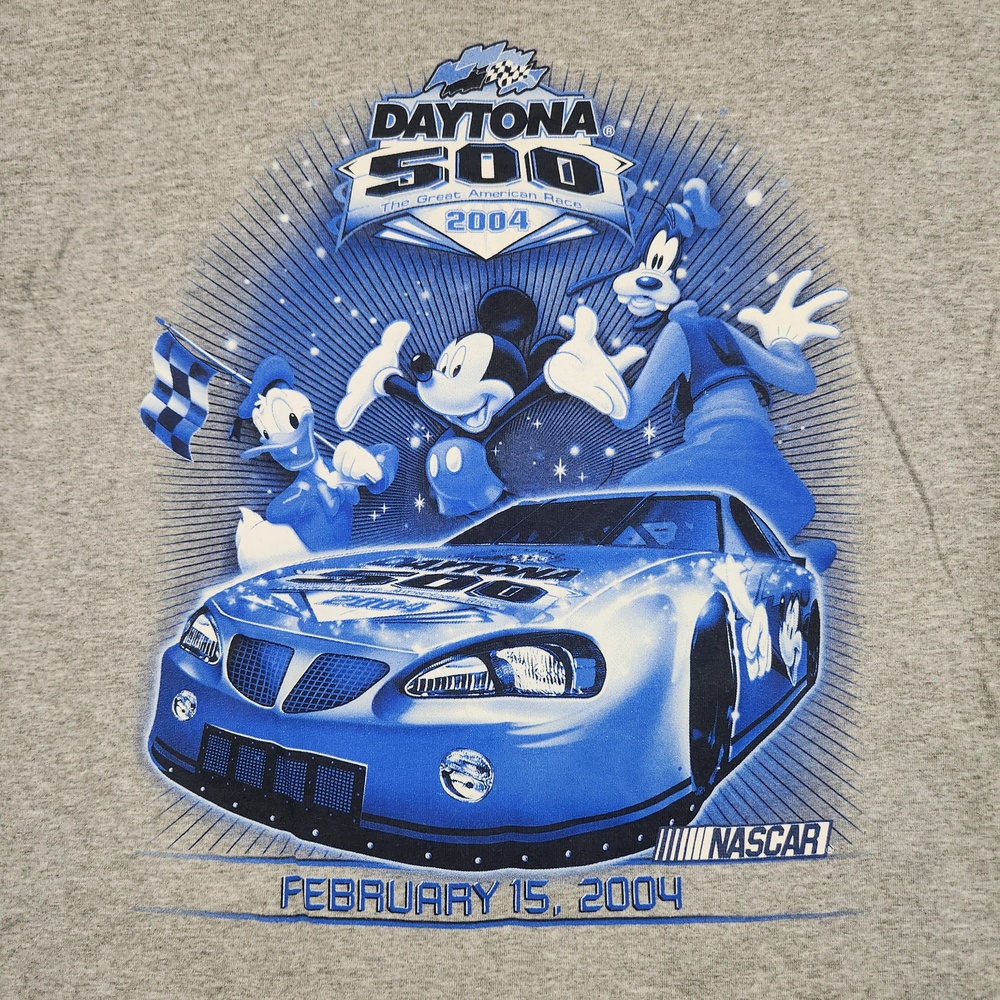 Vintage Daytona 500 Shirt Mens Large Gray Mickey Disney NASCAR 2004 Graphic Logo